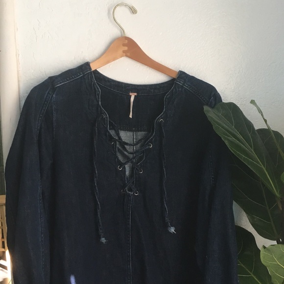 Free People Denim Lace up Tunic Dress - Picture 5 of 7